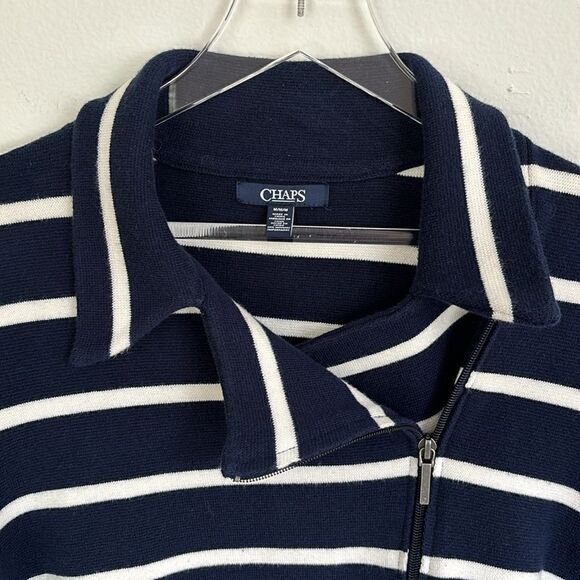 Chaps Navy White Striped Blazer Jacket Front Zip Up Size Medium - Picture 3 of 10
